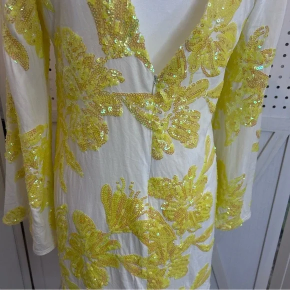 Endless Rose Women's Yellow Floral Sequin Overlay Mini Dress - Picture 6 of 7